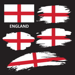 Set of England flags painted with a brush