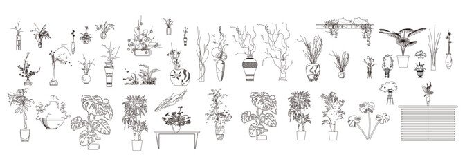 front View Vector Icons of Trees and Plants for Floor Plan and Architectural Design Projects	