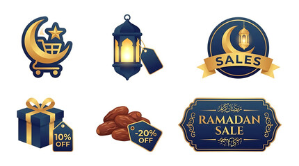 Ramadan sale shopping discount icons set.