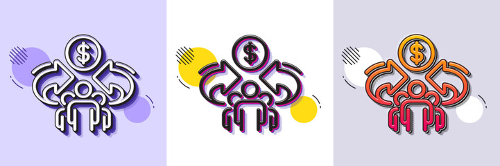 Sharing economy line icon. Halftone dotted pattern. Gradient icon with grain shadow. Business group sign. Share symbol. Line sharing economy icon. Various designs. Vector