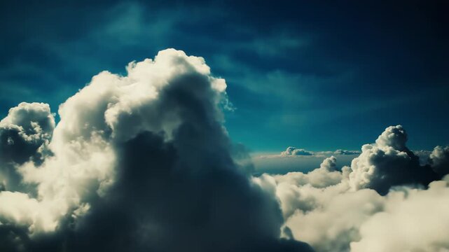 Billowing cumulus clouds create a textured, retro tinged skyscape conveying dreamy freedom, peace, and spacious tranquilitysoft light, vintage tones, and airy open atmosphere