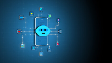Naklejka premium AI chatbot automation system managing social media communication and digital network technology