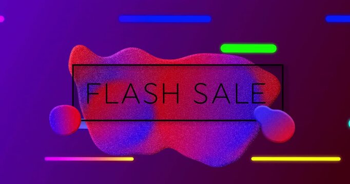 Animation of flash sale text over vibrant pattern background
