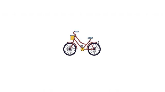 Classic bicycle with front basket 2D cartoon object animation. Eco transport. Cycling activity. Vintage bike commuting. Recreational leisure ride animated flat colorful item 4K video isolated