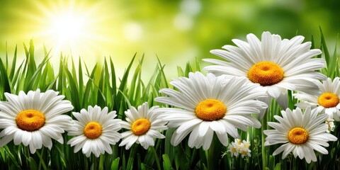 Fototapeta premium Daisy flowers with sunshine background