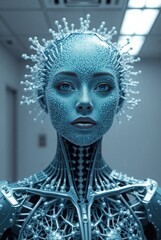 Clean Room Android Portrait with Polished Chrome Armor Plates