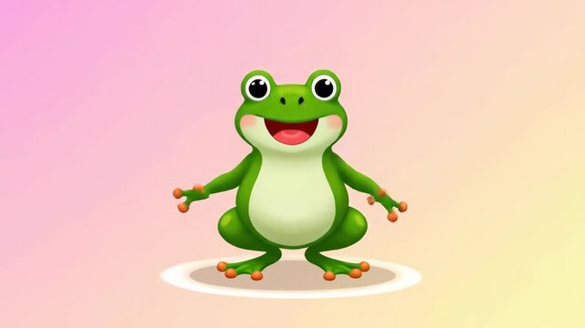 Cartoon Frog Waving Hello With Pink Yellow Gradient Background