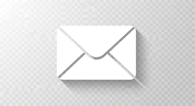 A clean white envelope icon with a subtle shadow on a transparent background illustrates
