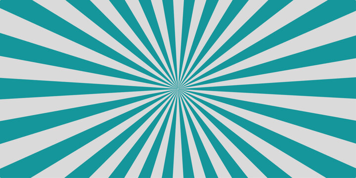 A vintage grunge sunburst background features a blue retro ray pattern with textured paper lines and colorful vector light beams for a stylish burst illustration backdrop