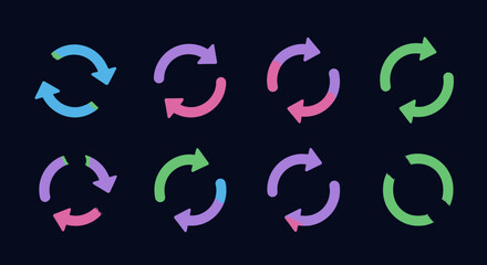 Obraz premium Colorful Refresh Icons Set on Dark Background