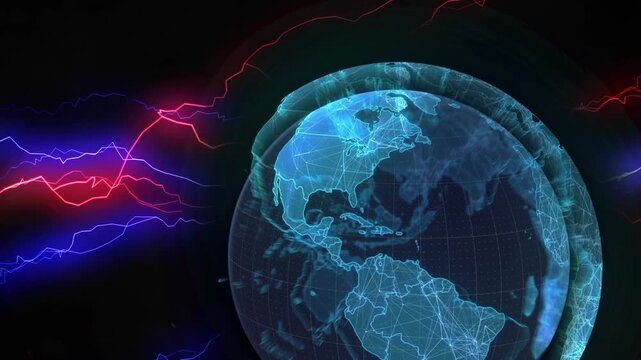 Animation of lightening and globe on black background