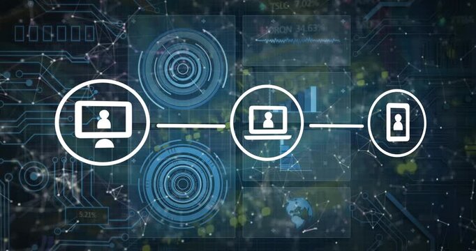 Animation of media icons over data processing