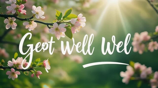 Close up of spring flowers with get well soon text