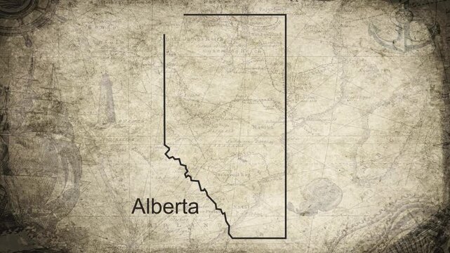 Alberta map drawn on a cartography background sheet of paper