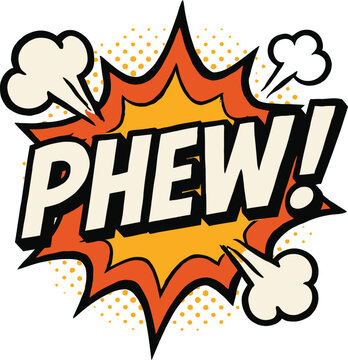 PHEW Comic Speech Bubble with Explosion and Halftone Background - Retro Pop Art Vector Illustration