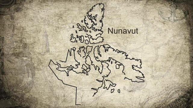 Nunavut map drawn on a cartography background sheet of paper