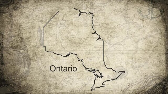 Ontario map drawn on a cartography background sheet of paper