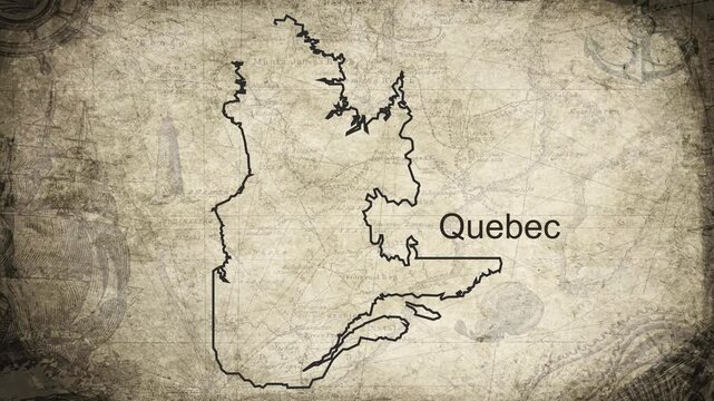 Quebec map drawn on a cartography background sheet of paper