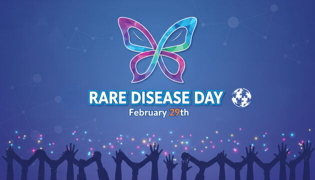 Rare Disease Day graphic with butterfly symbol, banner design