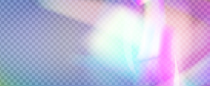 Rainbow Light Leak Prism. Iridescent Prism Background.  Camera Filter With Holographic Overlay, Blur Texture, And Fantasy Beam. Crystal  Light Leak Effect.