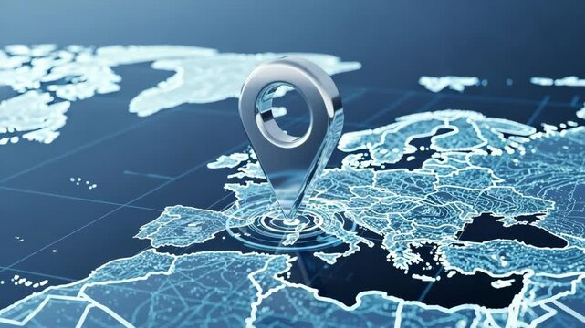 Digital map of europe with a euro currency symbol location pin. European union finance, investment, and economic growth concept. Futuristic fintech background for business presentations