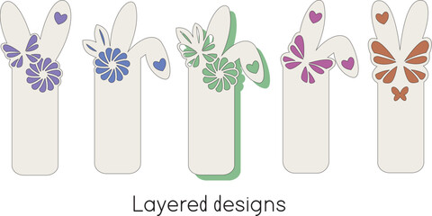 Set of Easter bookmark with bunny ears and butterfly,  Layered designs
