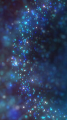 Fototapeta premium Abstract blue particle stream with glowing dots in deep space, representing data flow, cosmic depth, and digital motion