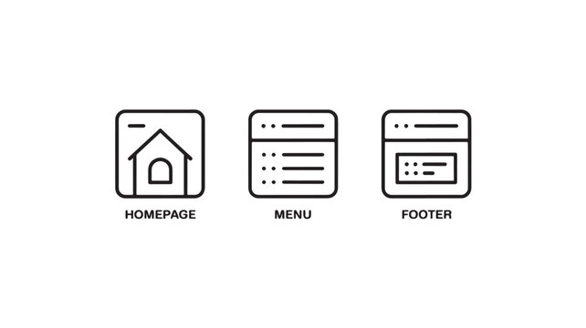 Website wireframe elements in minimalist style with simple lines and monochromatic color scheme on white background for web design