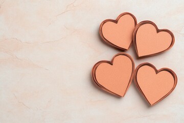 Fototapeta premium Heart-shaped paper cut art floating over a blurred soft pastel lavender and peach gradient background
