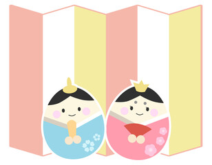 雛人形と屏風　かわいい　ひなまつりの背景　