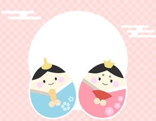 ひなまつり枠　和柄と雲　お雛様とお内裏様