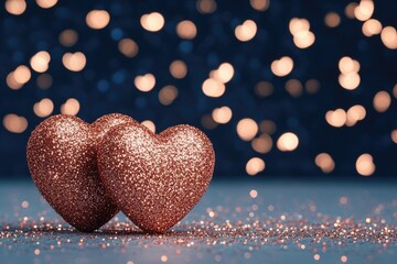 Obraz premium Hearts formed by glitter particles on a glowing background