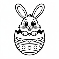 Obraz premium A cute cartoon bunny emerging from a decorated egg, perfect for Easter celebrations and children's activities.