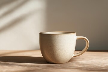 Fototapeta premium A minimalist ceramic cup displayed against a soft background, casting gentle shadows, perfect for calming moments.