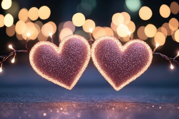 Fototapeta premium Sparkling glitter hearts floating on a radiant glowing surface