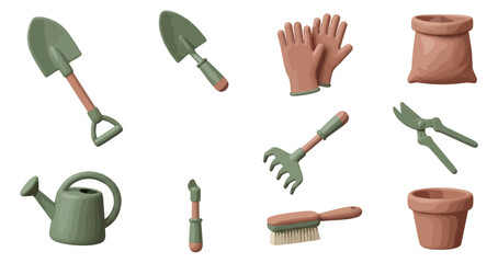 Gardening tools set illustration isolated on black