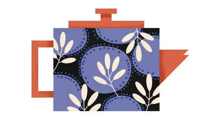 An illustrated graphic of a teapot with floral pattern design viewed from the front