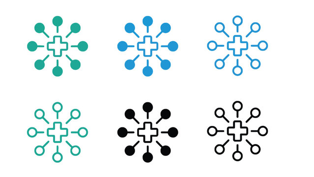 Six modern medical logos on a white background