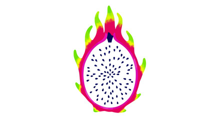 Dragon Fruit Illustration with Flames on White Background from Front View