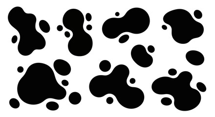 Fototapeta premium Abstract design featuring black amorphous shapes scattered on a white canvas creating a dynamic