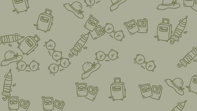 Seamless Pattern of Travel Essentials and Summer Vacation Icons.