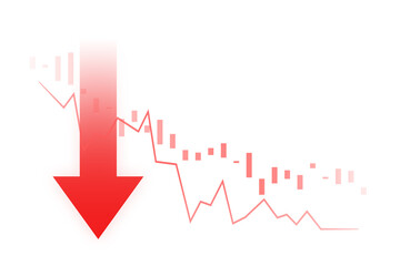 Red arrow graph chart down finance market loss crisis recession overlay png