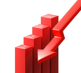 Financial Crisis Chart and Recession Concept with 3D Red Down Arrow on Loss Graph