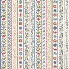 Fototapeta premium The Meadow. Floral vertical stripes. Vintage seamless pattern. Colorful