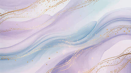 Soft ethereal watercolor background with flowing pastel hues of lavender and blue, accented by delicate golden lines and shimmering textures