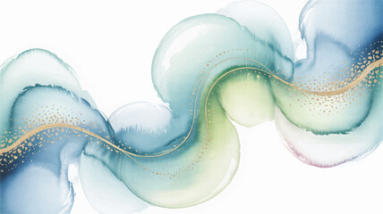 Abstract liquid art with swirling watercolor textures and delicate golden glitter accents, creating a flowing, ethereal, and sophisticated design