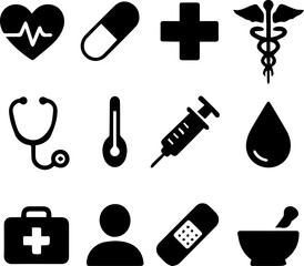 Obraz premium Medical Healthcare Icons Set Black Silhouette
