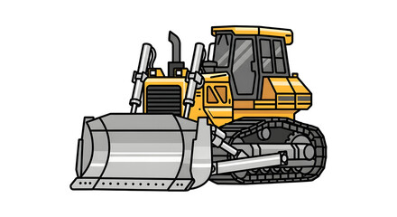 Obraz premium Yellow bulldozer with a large blade and tracks isolated on white