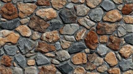 Obraz premium Detailed Stone Wall Texture with Brown and Gray Rocks Rough Surface Backdrop Solid Pattern Construction Material Full Frame Shot in Neutral Lighting