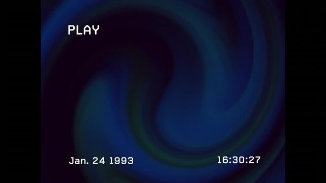 Playback starting showing timestamp updating while static band flickering across swirling backdrop